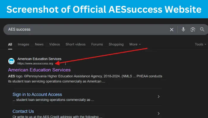 Screenshot of Official AESsuccess Website